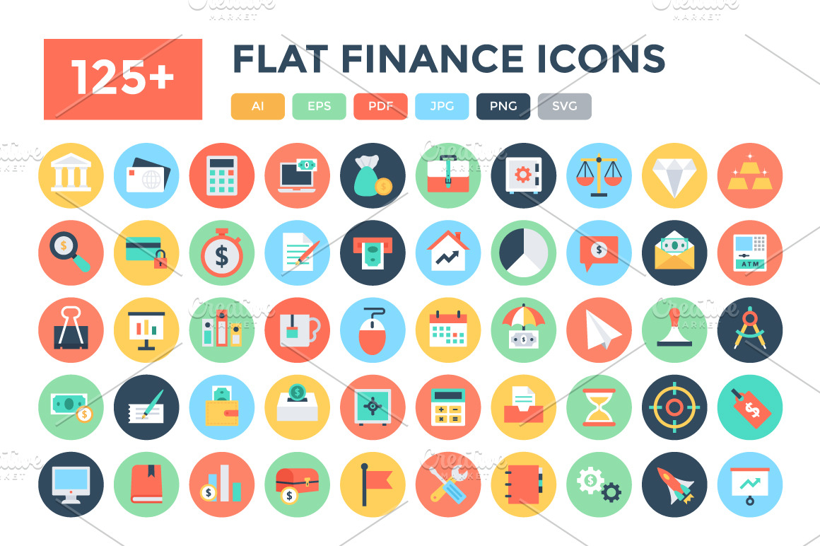 125+ Flat Finance Icons | Icons ~ Creative Market