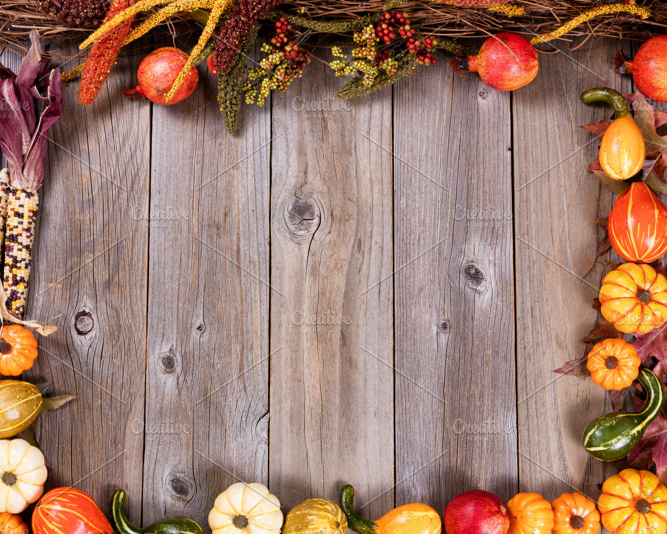 Autumn Borders on Rustic Wood | Holiday Stock Photos ~ Creative Market