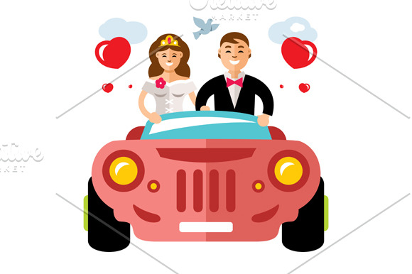 Newlyweds in a limousine | People Illustrations ~ Creative Market