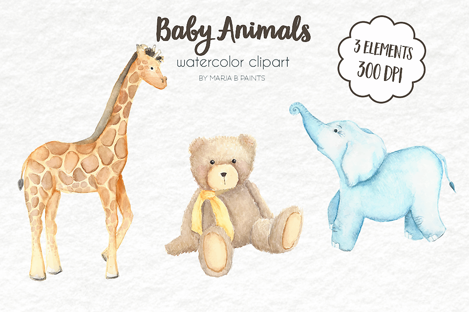 Watercolor Clip Art Baby Animals Pre Designed Photoshop Graphics Creative Market