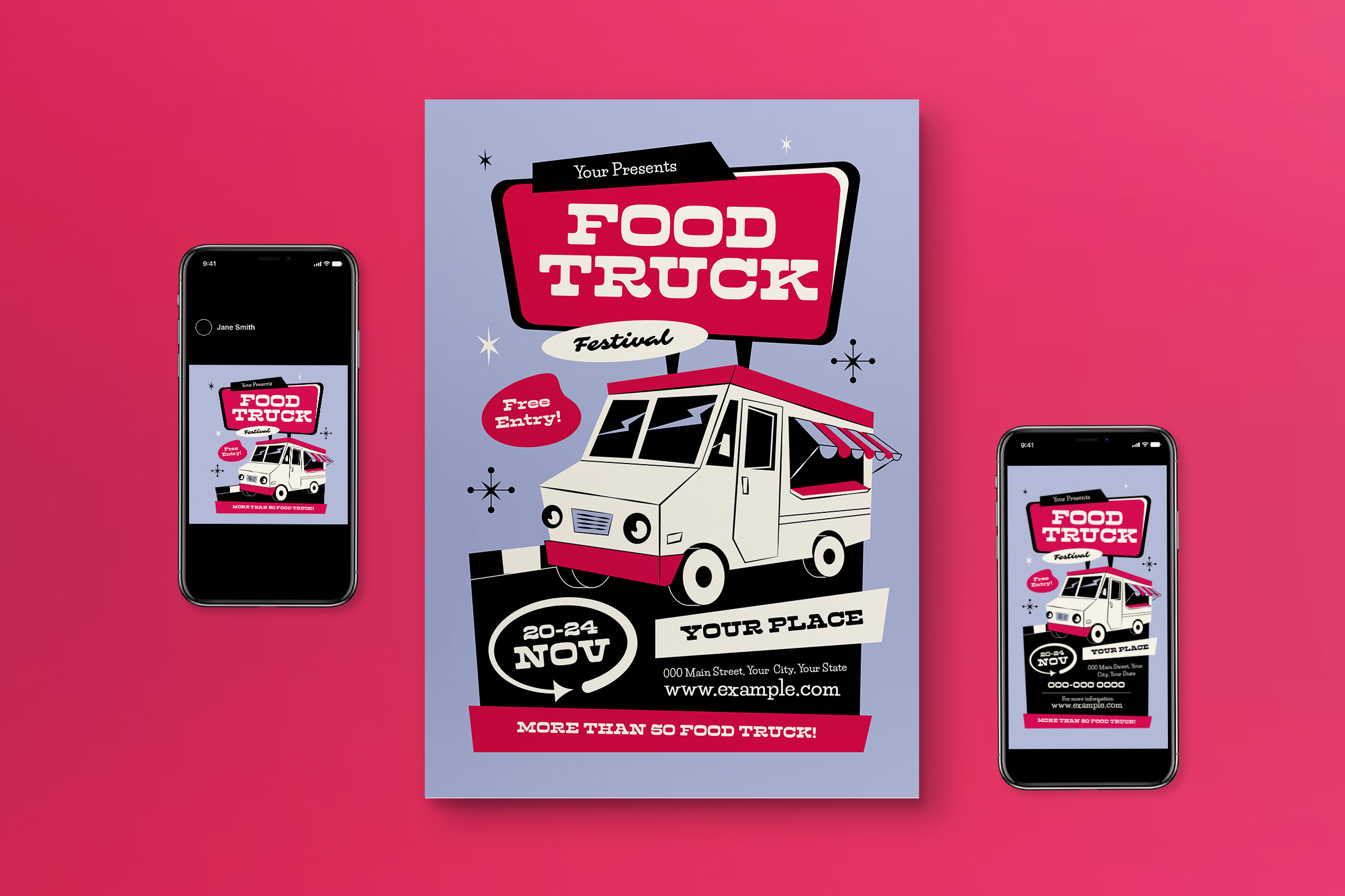 mid-century-food-truck-flyer-set-illustrator-templates-creative-market