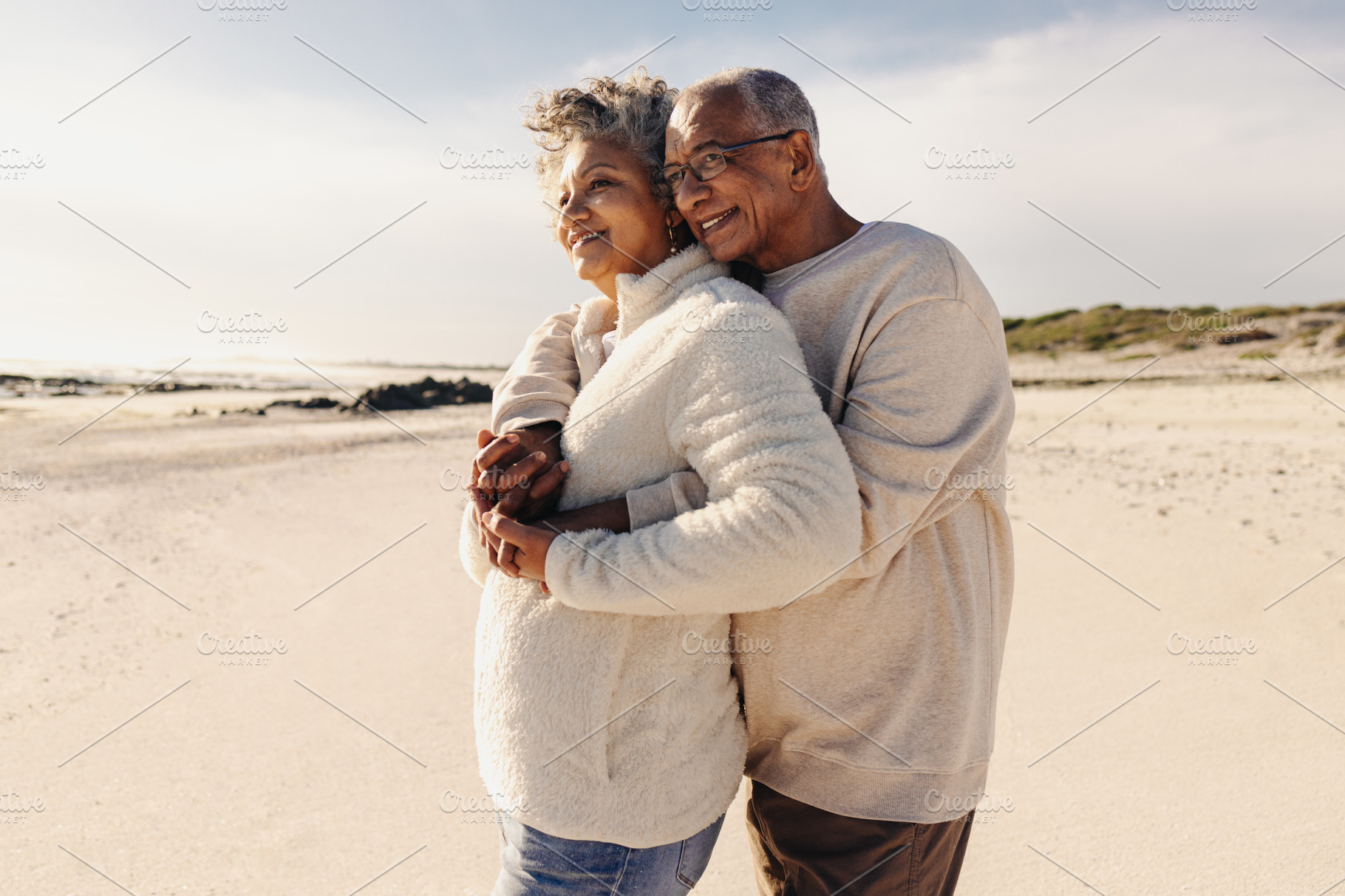 Mature Couple Enjoying A View Of The Ocean At The Beach People Images ~ Creative Market