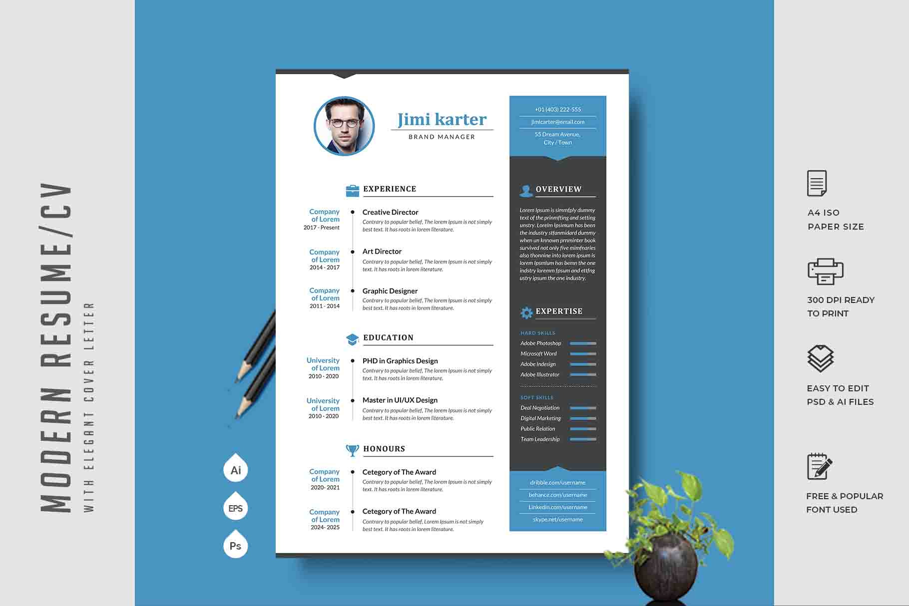 334. Modern Resume Template | Stationery Templates ~ Creative Market