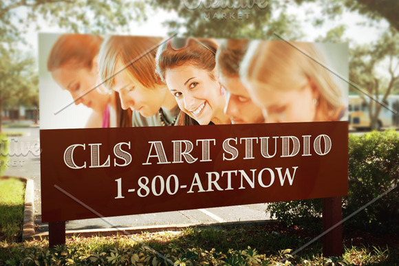 Download Large Outdoor Signage Mockup Creative Photoshop Templates Creative Market