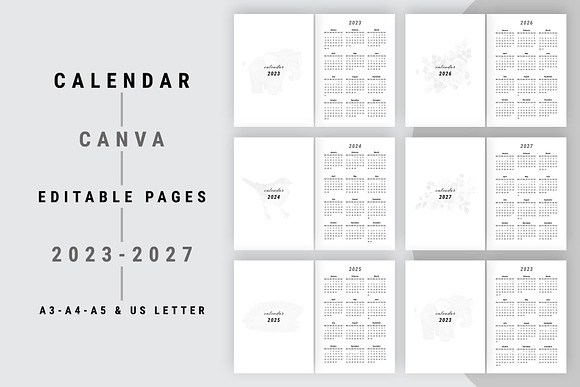 Calendar 2023-2024-2025-2026-2027  Stationery Templates ~ Creative Market