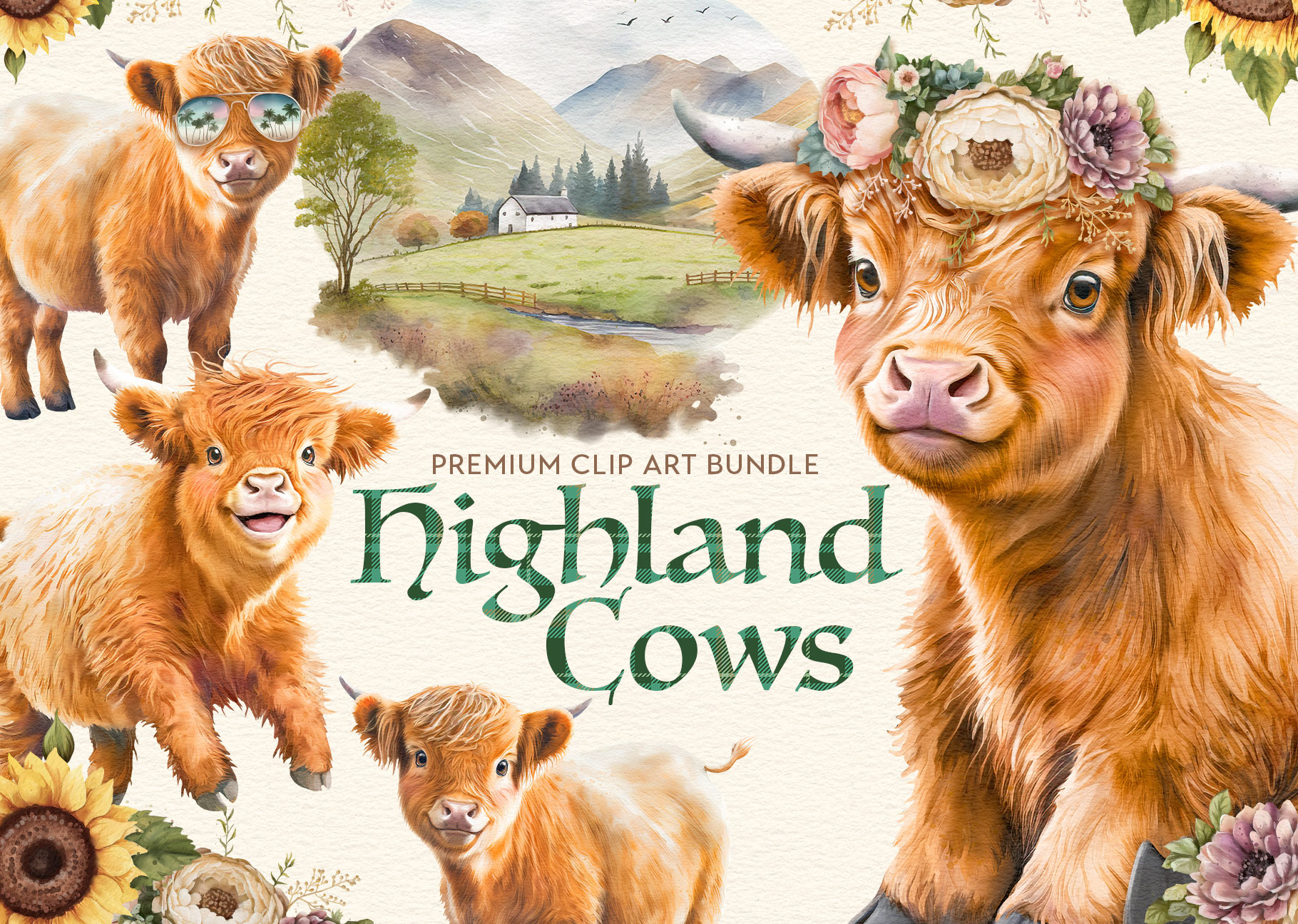 Highland Cows Clipart | Animal Illustrations ~ Creative Market