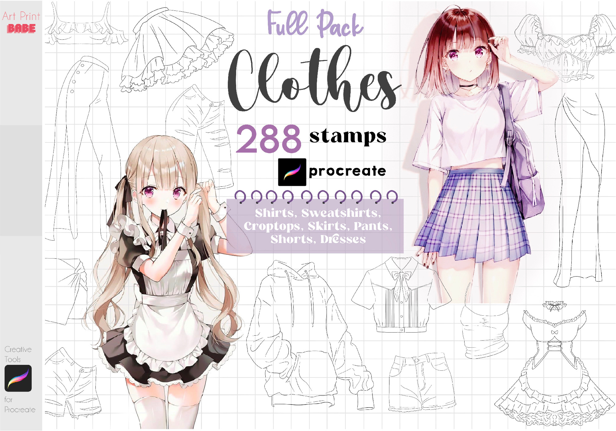 Procreate Clothes Anime Cloth Stamps | Brushes ~ Creative Market