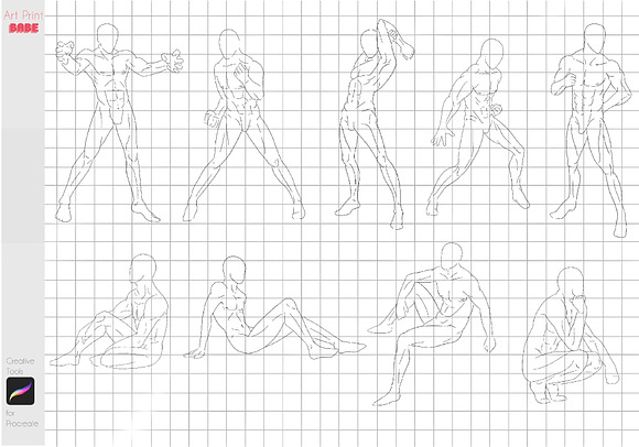 30 Procreate Anime Poses Stamps Brushes Sexy Poses Guide 