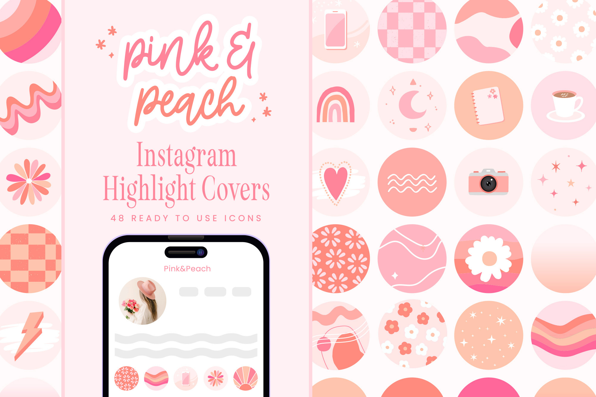 Pink Peach Retro Instagram Icons | Social Media Templates ~ Creative Market