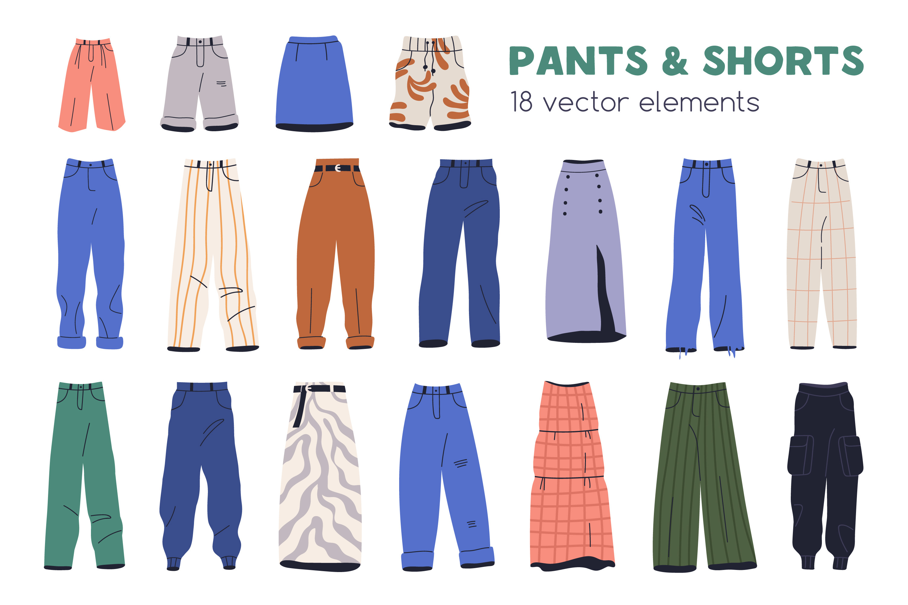 Women clothes: pants, skirts set | Illustrations ~ Creative Market