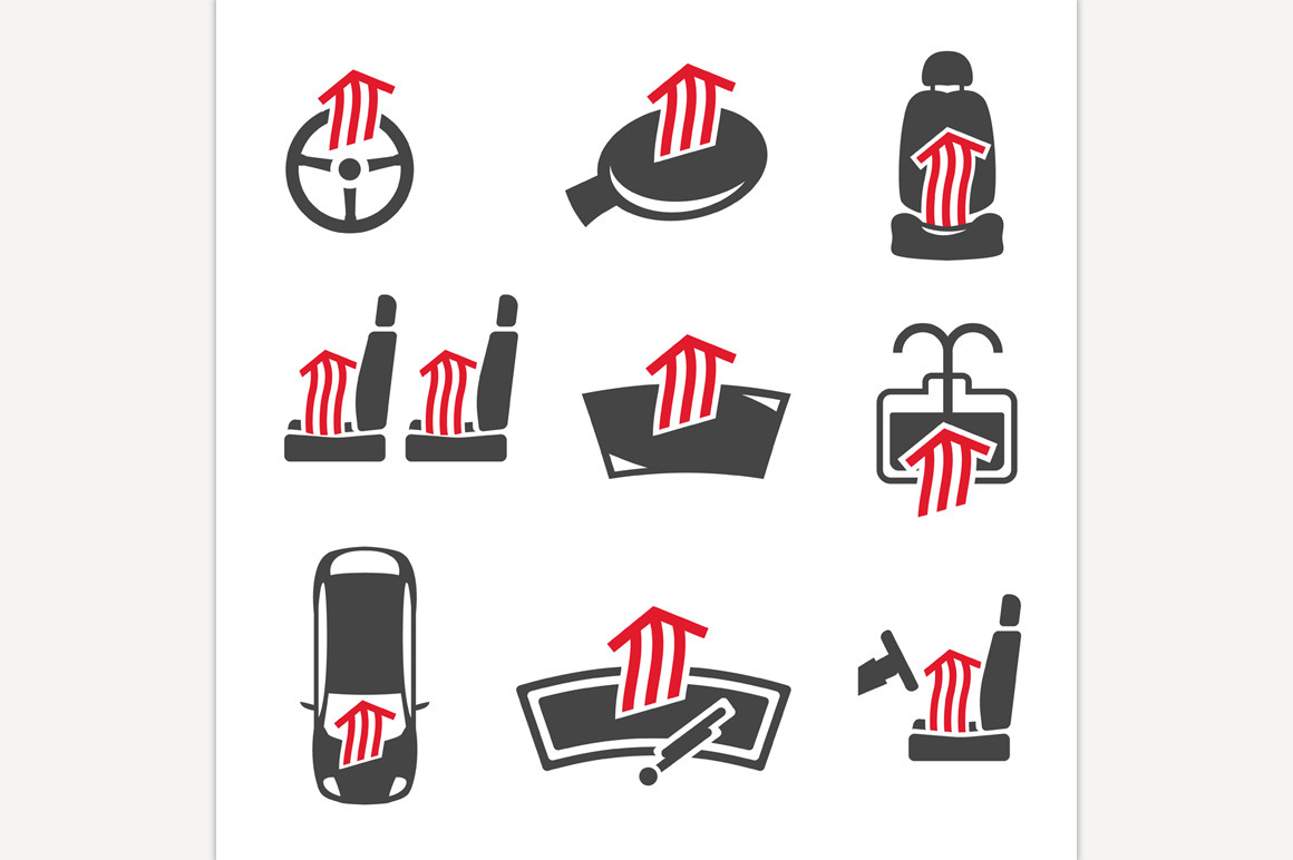 car-heating-system-set-outline-icons-creative-market