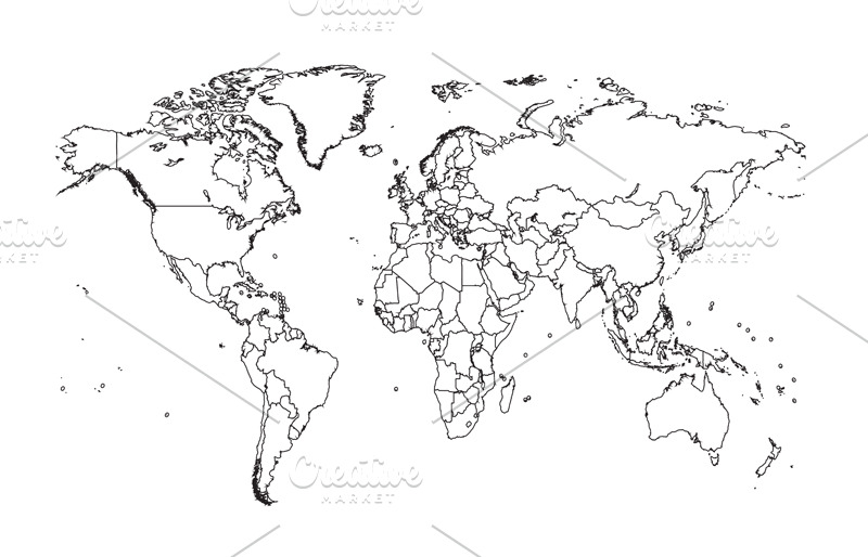 world map with borders black color pre designed