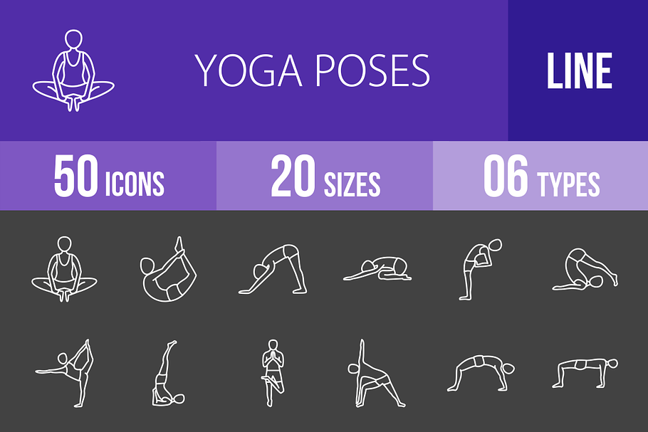 50 Yoga Poses Line Icons | Pre-Designed Illustrator Graphics ~ Creative ...