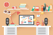 Flat Design Office Desk 02 | Work Illustrations ~ Creative Market