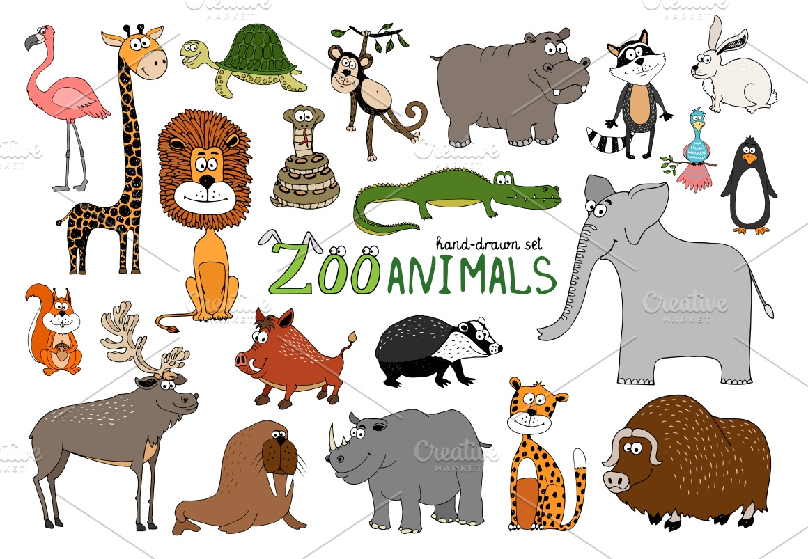 Set of hand-drawn zoo animals | Pre-Designed Illustrator Graphics