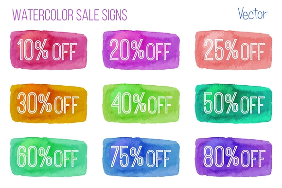 Sale signs on watercolor background | Templates & Themes ~ Creative Market