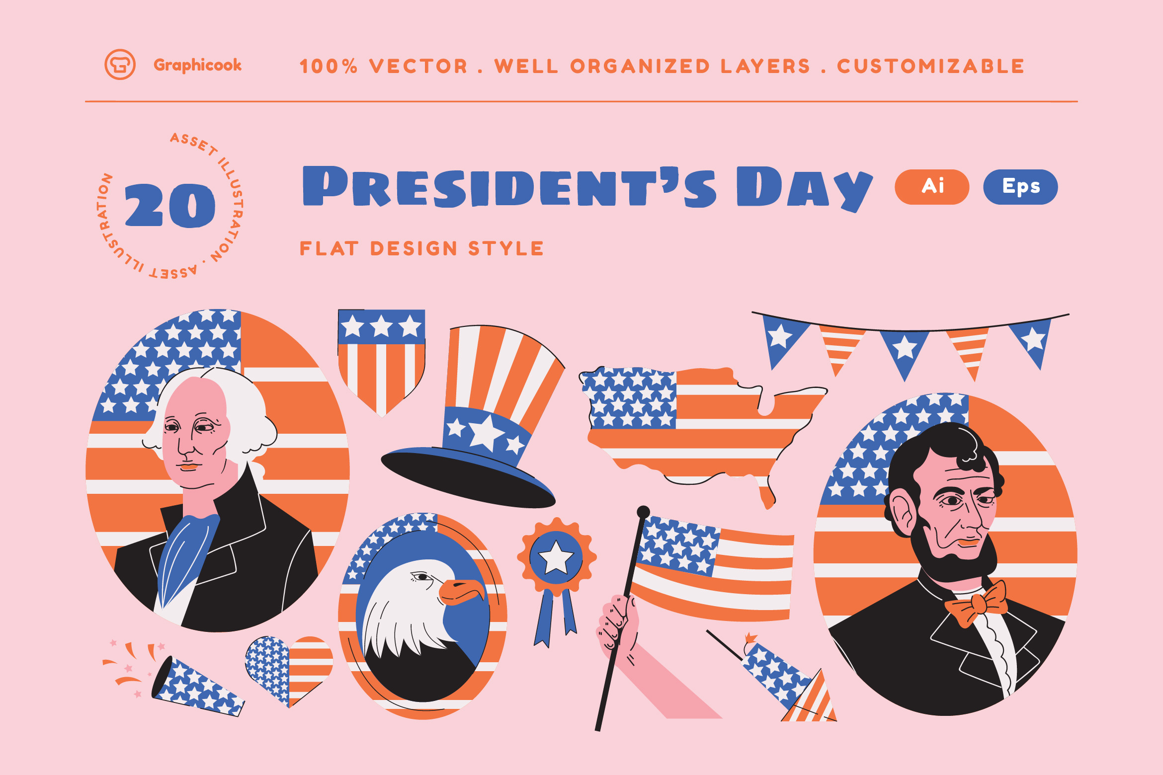 President's Day Illustration Set Illustrator Graphics Creative Market