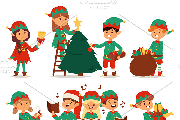 Download Santa Claus Elf Kids Cartoon Elf Pre Designed Illustrator Graphics Creative Market SVG Cut Files