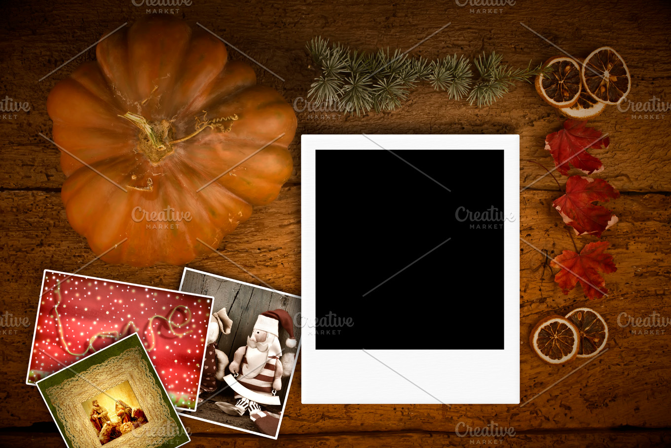 Polaroid template among Christmas | Holiday Stock Photos ~ Creative Market