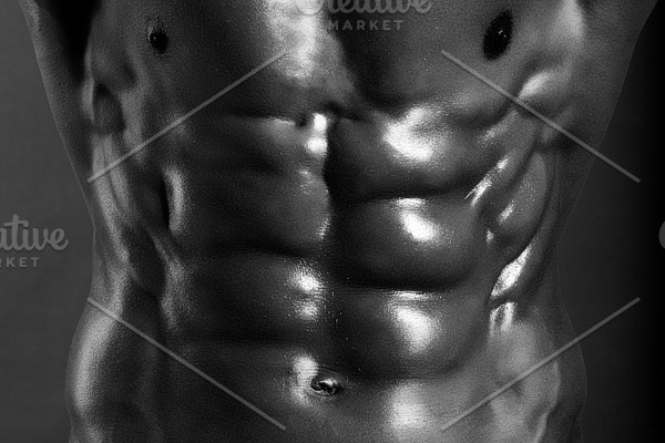 Strong Athletic Man Fitness Model Torso Showing Six Pack Abs Featuring 