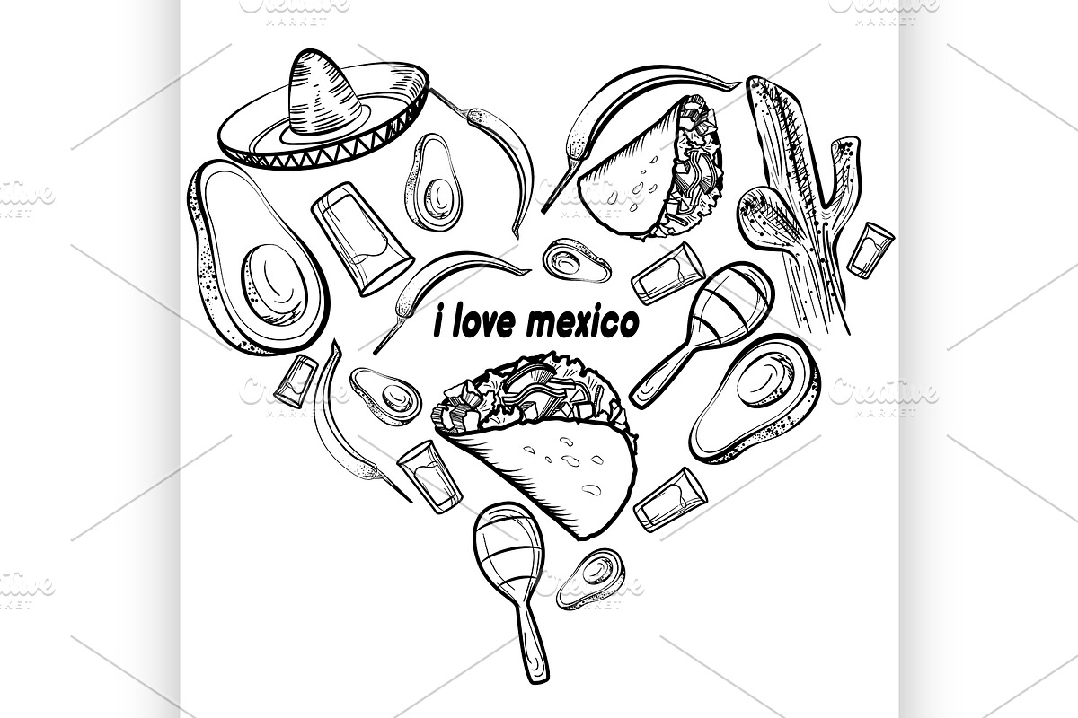 Hand drawn doodle Mexico set | Pre-Designed Illustrator Graphics