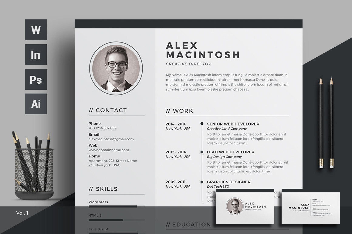 Resume/CV Creative Illustrator Templates Creative Market