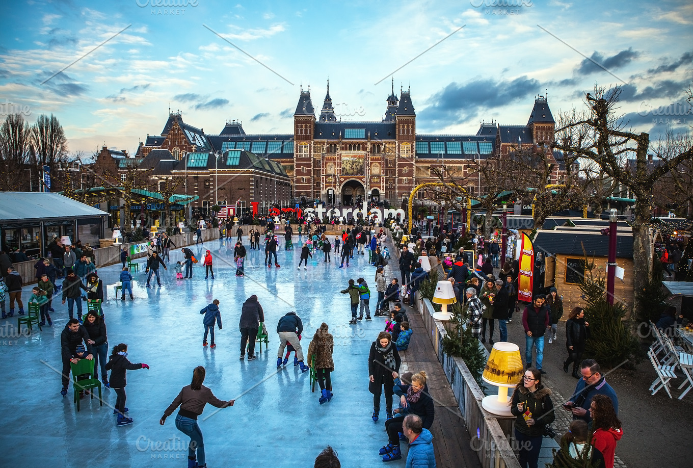 Ice skating rink. Amsterdam winter. HighQuality Architecture Stock