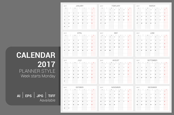 Calendar 17 Planner Design Illustrator Templates Creative Market