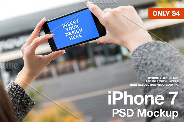 iPhone 7 Black PSD Mockup | Creative Photoshop Templates ~ Creative Market