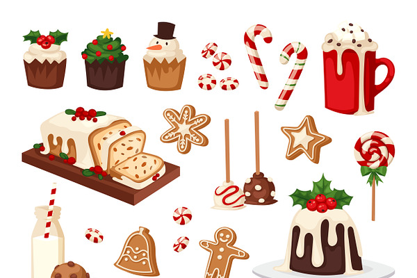 Christmas food vector desserts holiday decoration xmas family diner sweet celebration meal