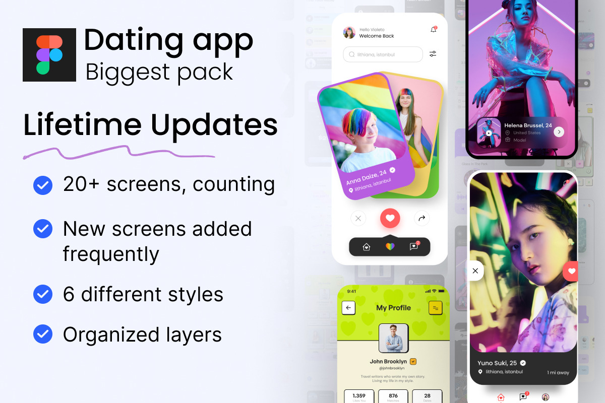 Dating app design Pack UI KIT | Creative Market