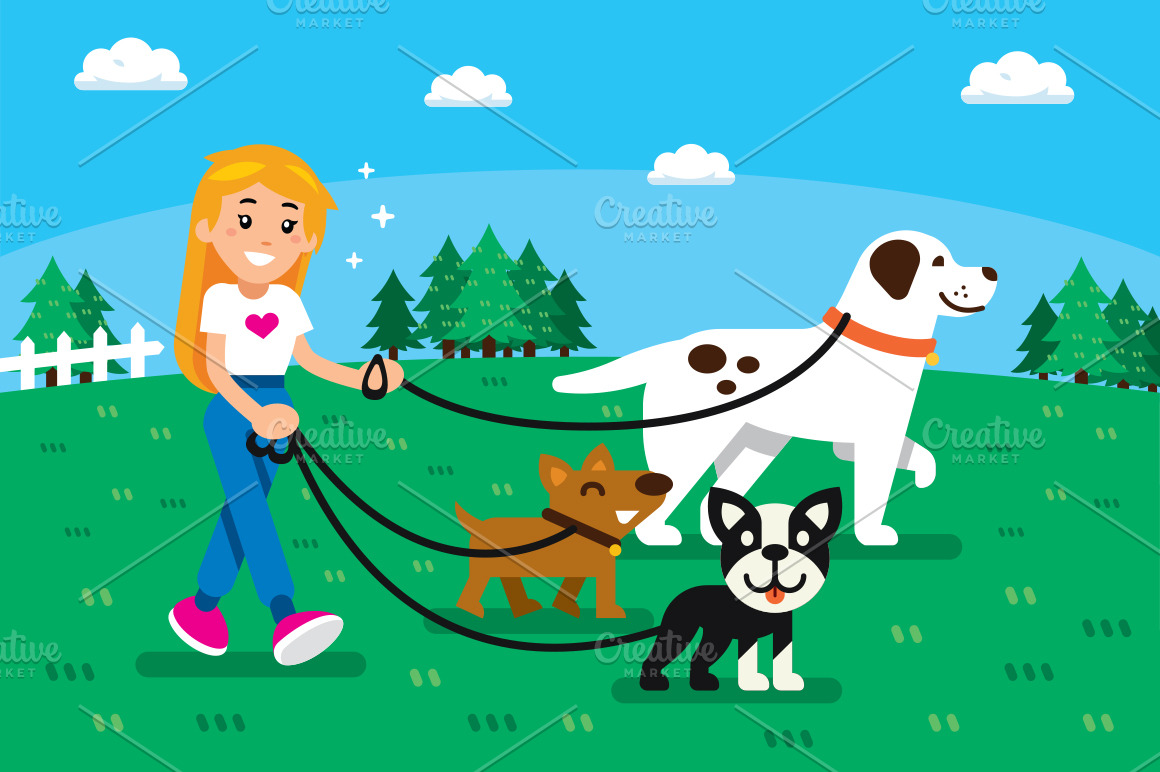 Dog Sitter Illustration Clipart | Pre-Designed Illustrator Graphics