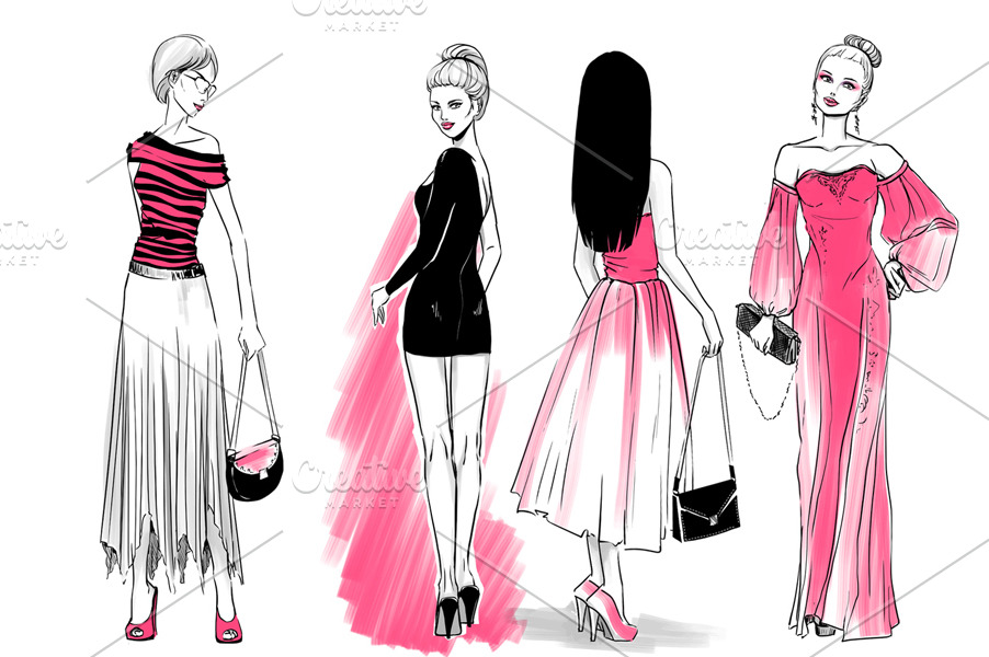 Girls in evening dress | People Illustrations ~ Creative Market