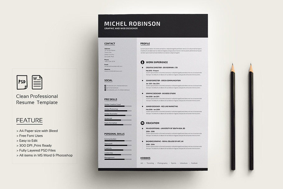 Professional Resume Cv Creative Photoshop Templates