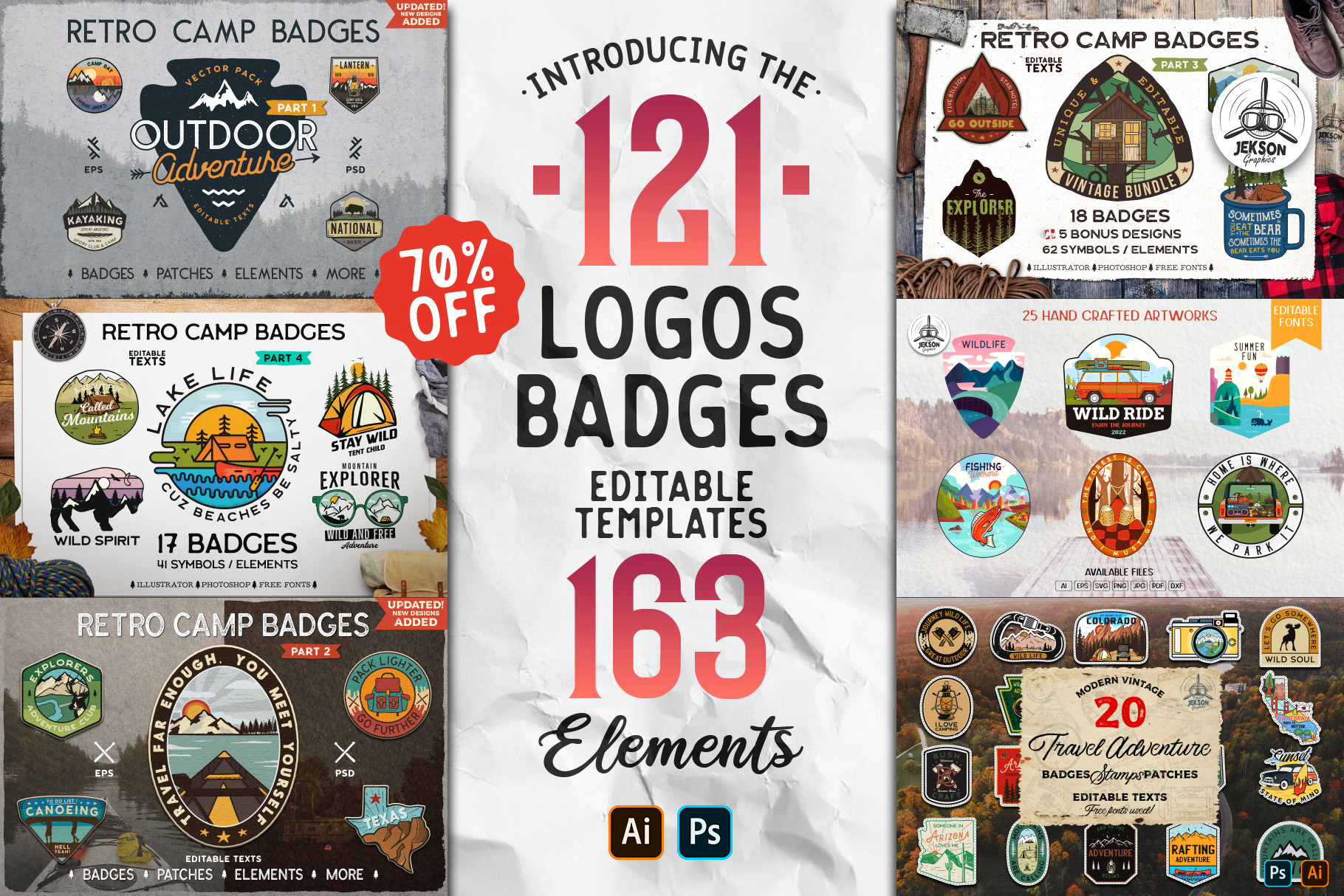 Retro Camp Badges Mega Bundle | Creative Market