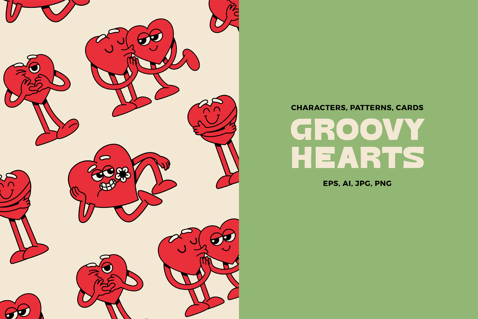 Groovy Hearts Retro Set | Creative Market