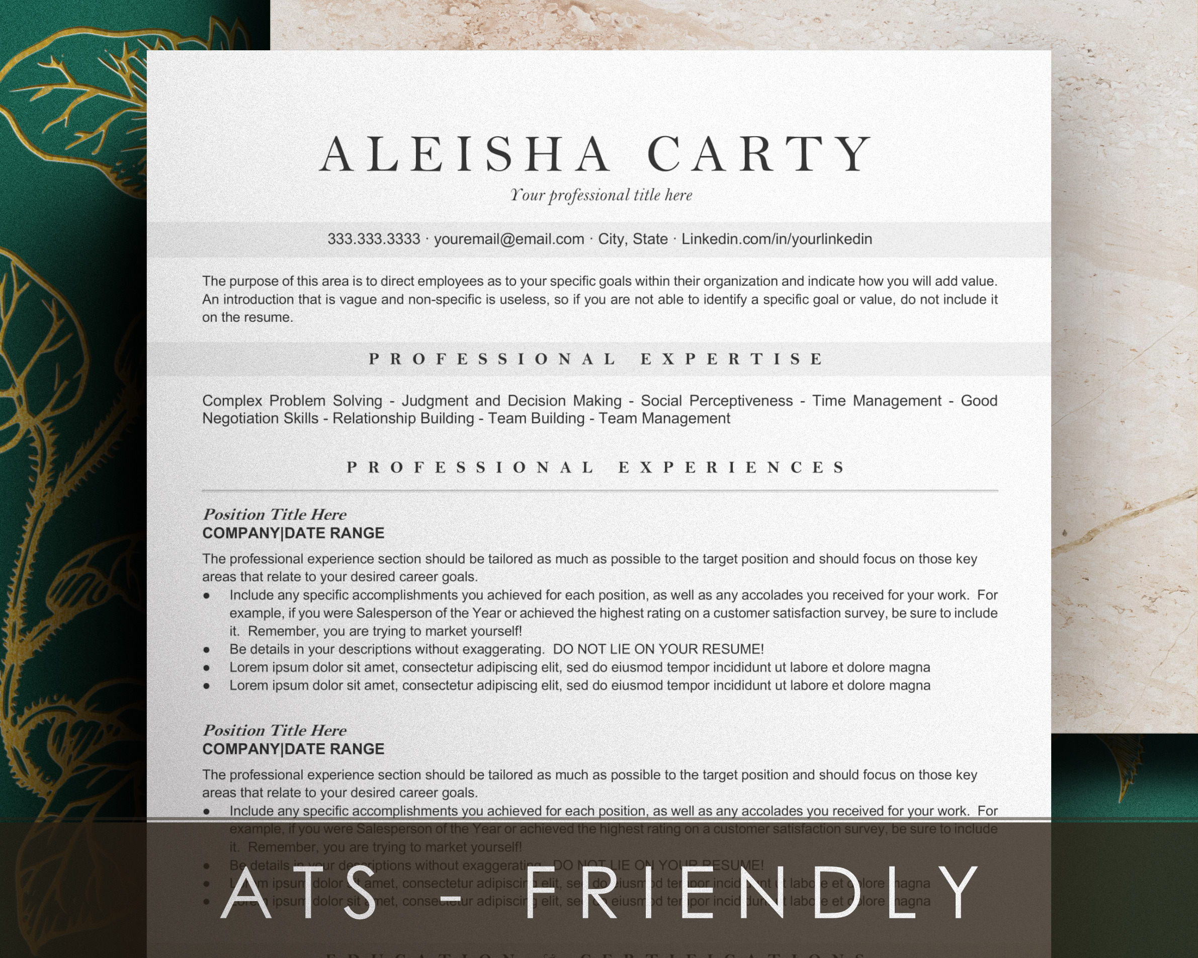 SALE! Premium ATS Friendly Resume/CV | Print Templates ~ Creative Market