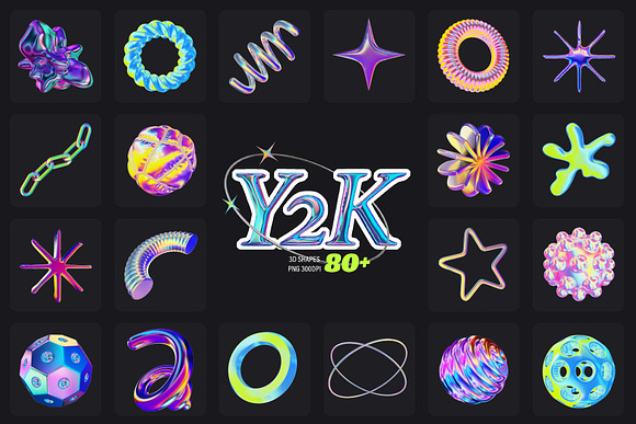 Y2K Aesthetic Icons Template over 80 Assets for Logos, Clothing