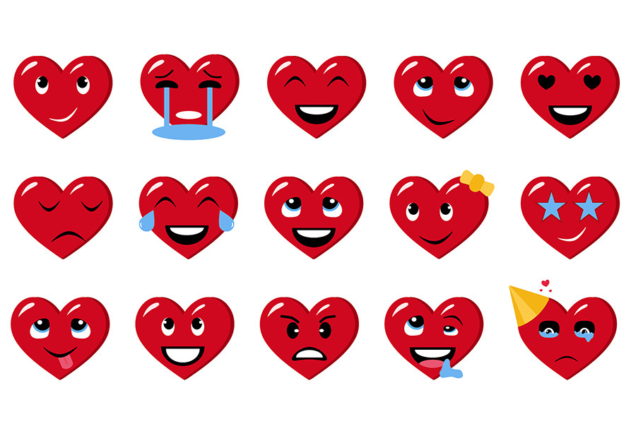 Heart shaped emoticon stickers | Emoji Icons ~ Creative Market