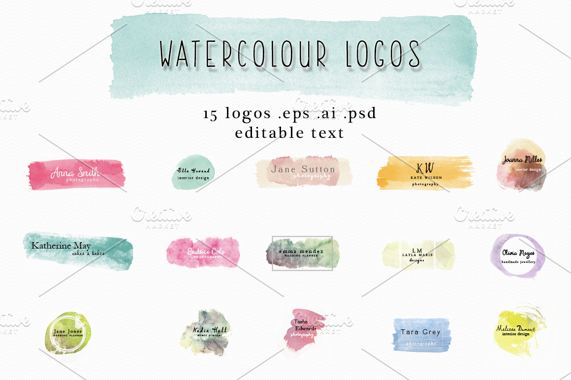 watercolour logos | Illustrator Templates ~ Creative Market