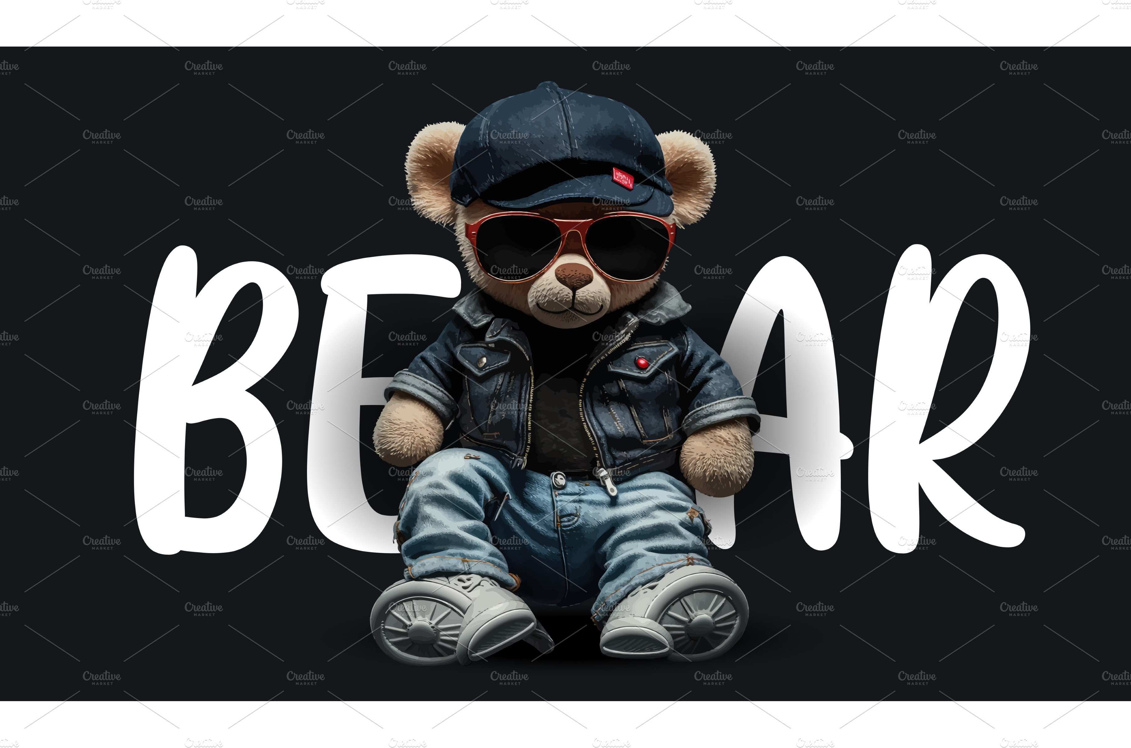 Cute Girl Teddy Bear in Hip Hop Outfit with Baseball · Creative