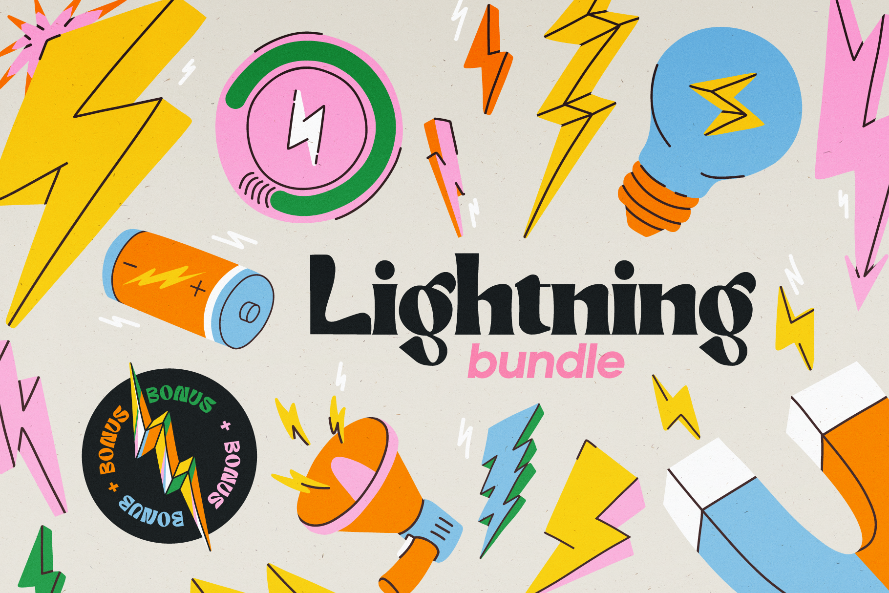 Fancy lightning set + BONUS | Object Illustrations ~ Creative Market