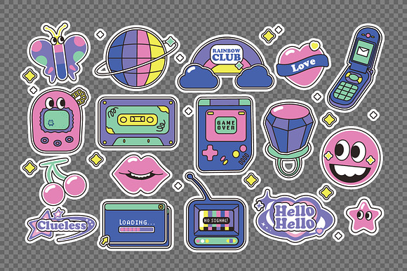 Y2K Retro Stickers Illustration Set