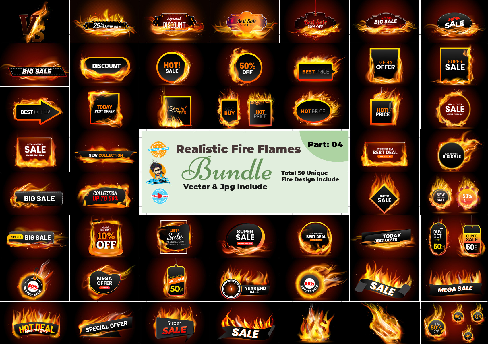 50 Realistic Flames Fire Design Bundle | Creative Market