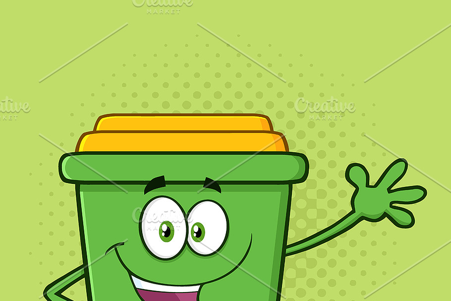 Green Recycle Bin Cartoon Character | Pre-Designed Illustrator Graphics