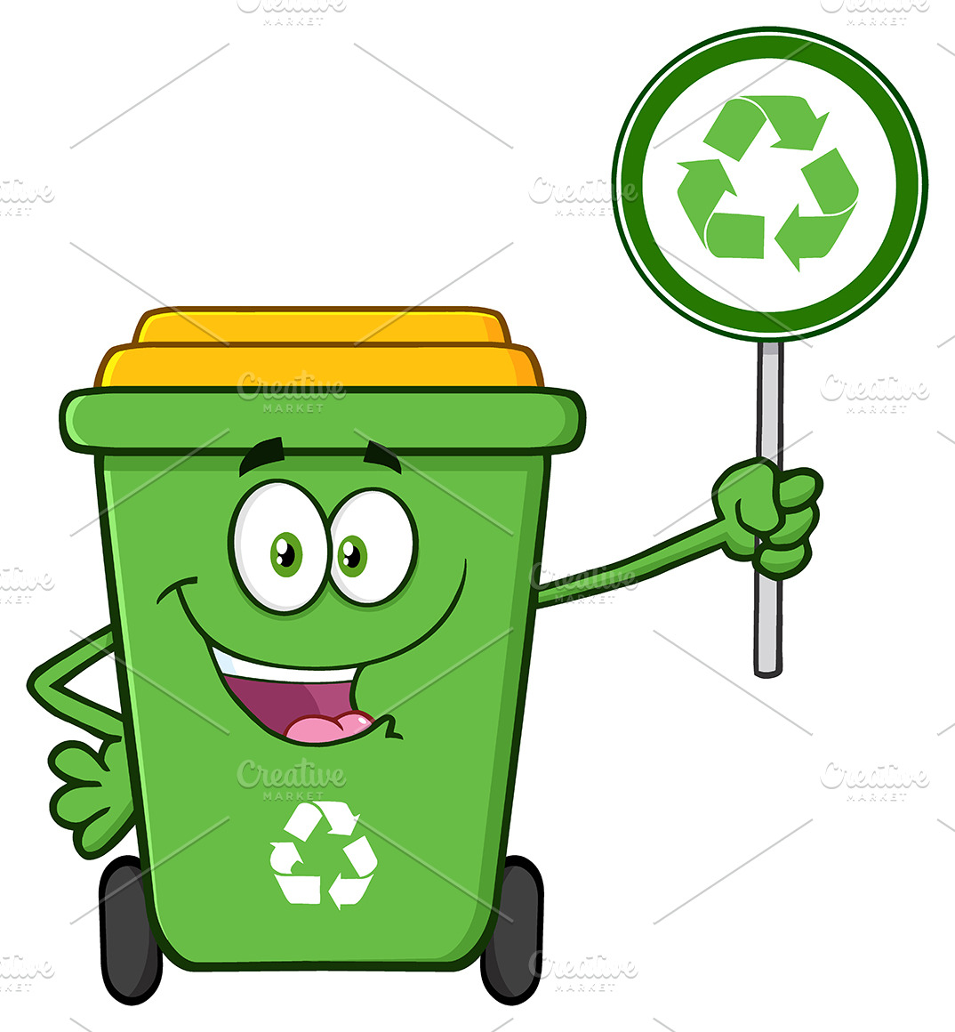 Recycle Bin Holding A Recycle Sign | Illustrator Graphics ~ Creative Market