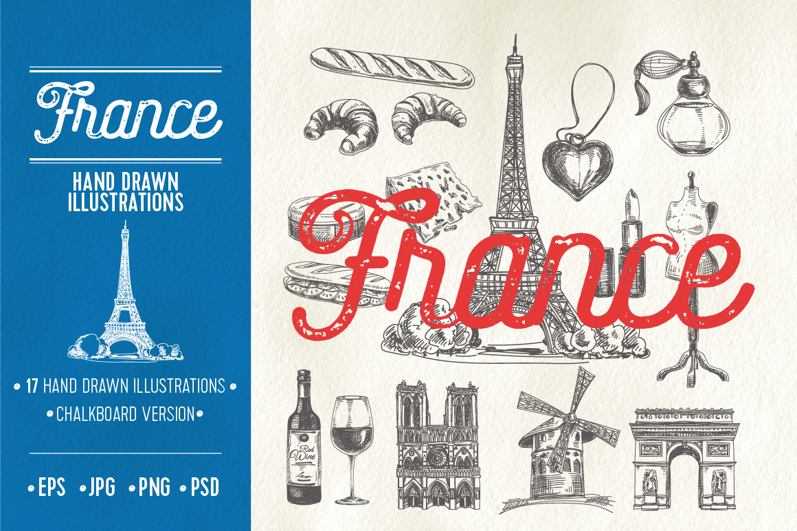 Hand drawn France illustrations | Food Illustrations ~ Creative Market