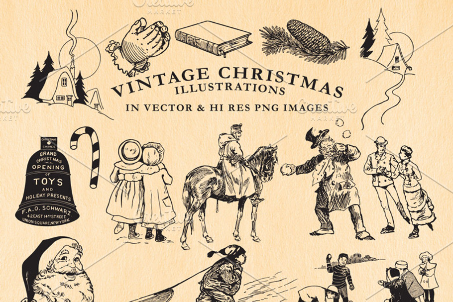 Download Vintage Christmas Illustrations Pre Designed Illustrator Graphics Creative Market PSD Mockup Templates