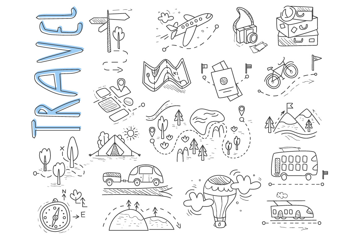 Travel, camping icons in Doodle | Icons ~ Creative Market