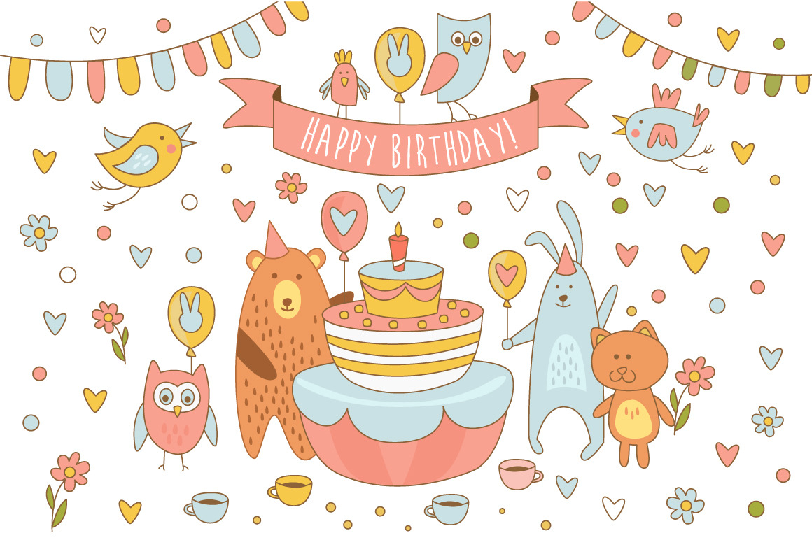 Happy birthday holiday card | Animal Illustrations ~ Creative Market